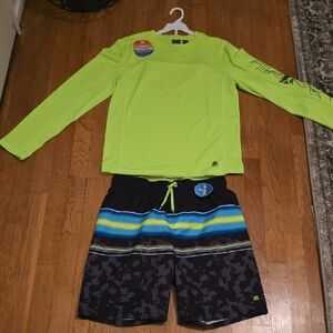 ZEROXPOSUR BRAND BOY'S SWIM SHIRT AND SWIM TRUNKS SIZE XL 18/20